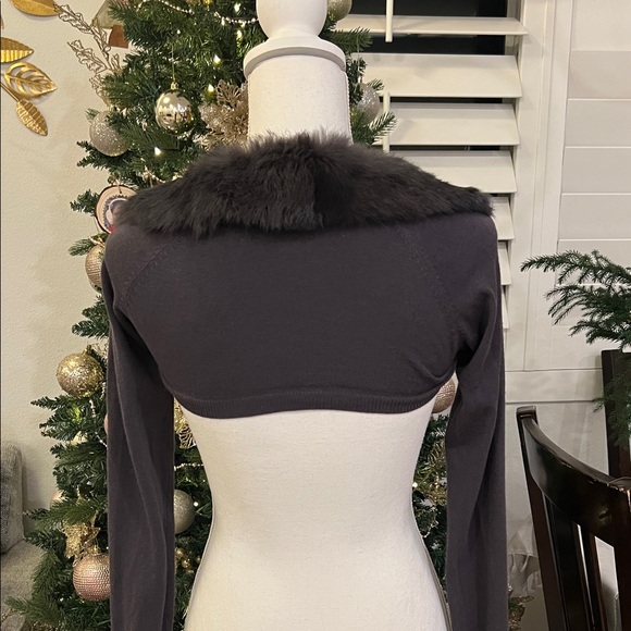 NWOT Kocca S Vintage Elegant Black Fur-Trimmed Women's Open Bolero Cardigan - Picture 3 of 6